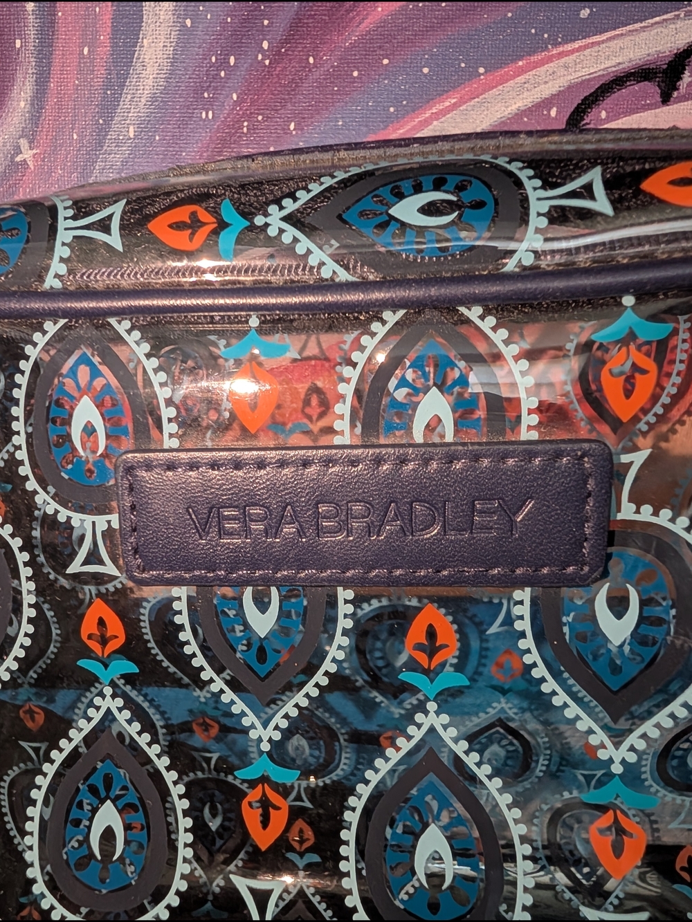Vera Bradley Navy Paisley Clear Cosmetic Bag with Teal & Orange Accents